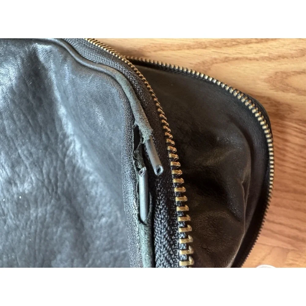 Alexis Hudson‎ Black Leather Ruched Tote Satchel Bag Gold Hardware READ
